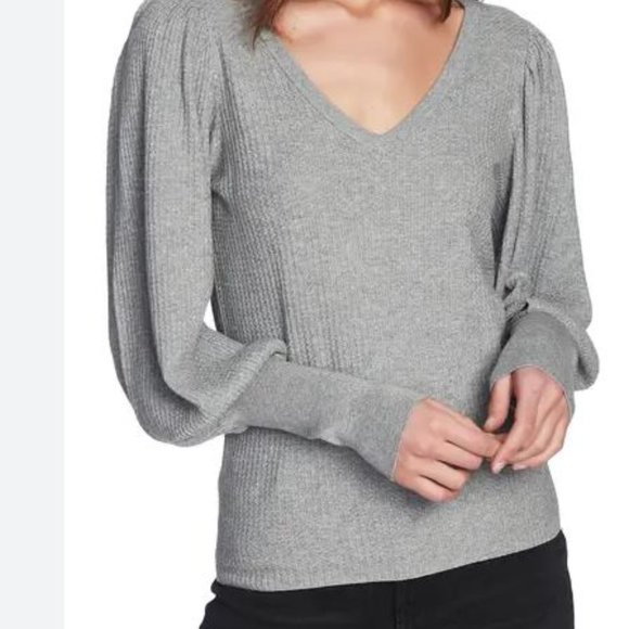 1.STATE Blouson Sleeve Textured Sweater Silver Heather - Picture 1 of 5
